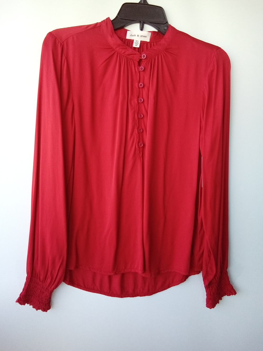 Cloth & Stone Red Henley ECOVERO Smocked Long Sleeve Blouse Top XS